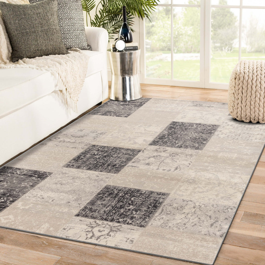 checkered-gray-living-room-rug