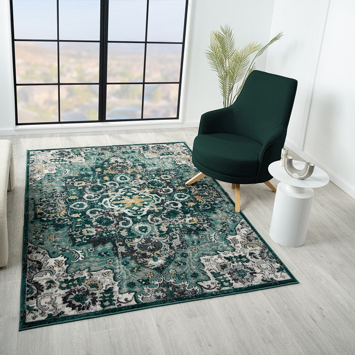 Moroccan-medallion-green-living-room-area-rug
