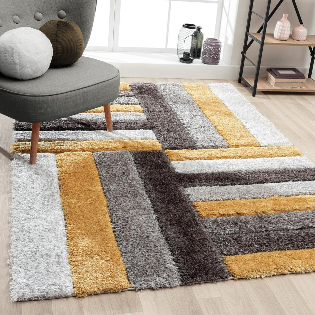 Yellow-geometric-shag-rug
