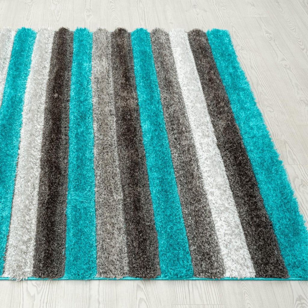 Turquoise-geometric-shag-rug