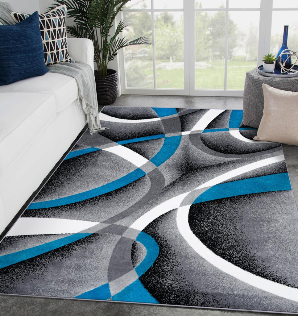 Luxe Weavers Victoria Collection 2305 Turquoise Abstract Area Rug | Blue Living Room Rugs | 5 x 7 Blue Area Rugs