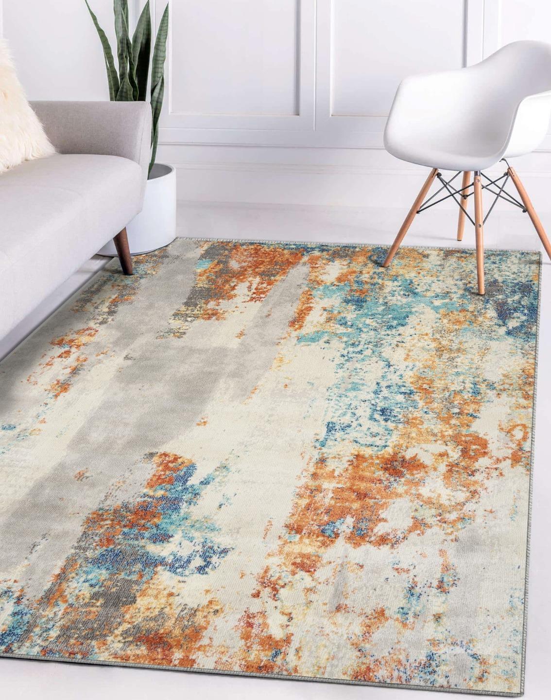 grey and teal rug