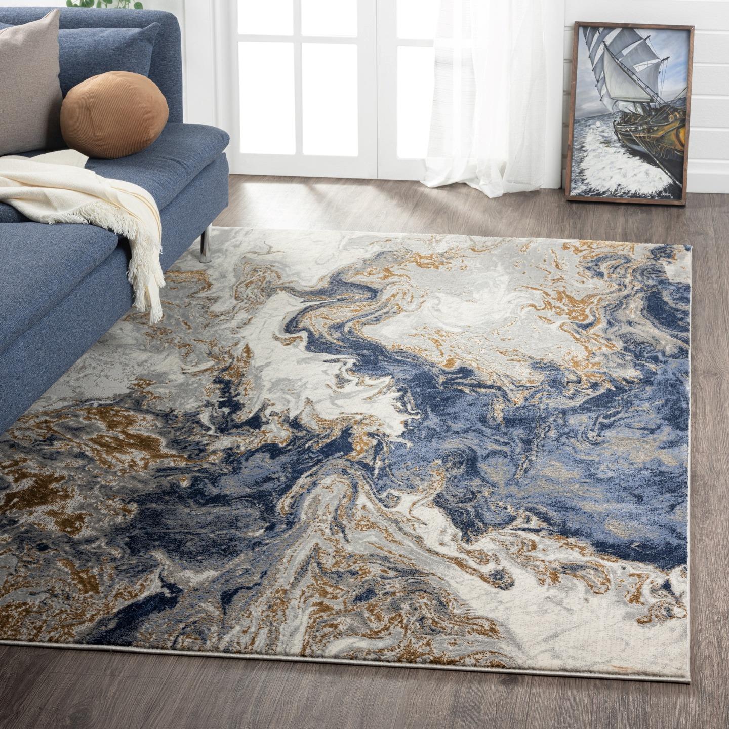 Luxe Weavers Marble Swirl Abstract Area Rug, Blue 5x7