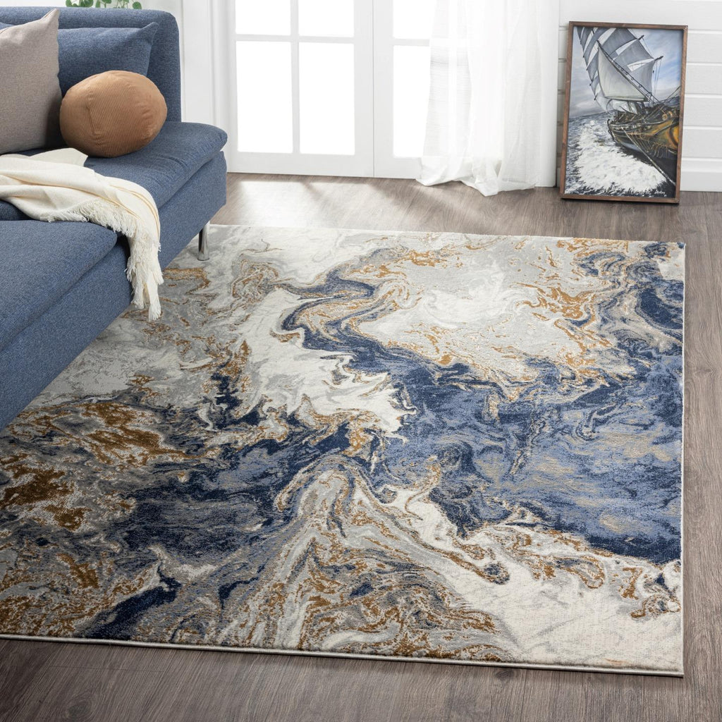 blue-living room-abstract-rug