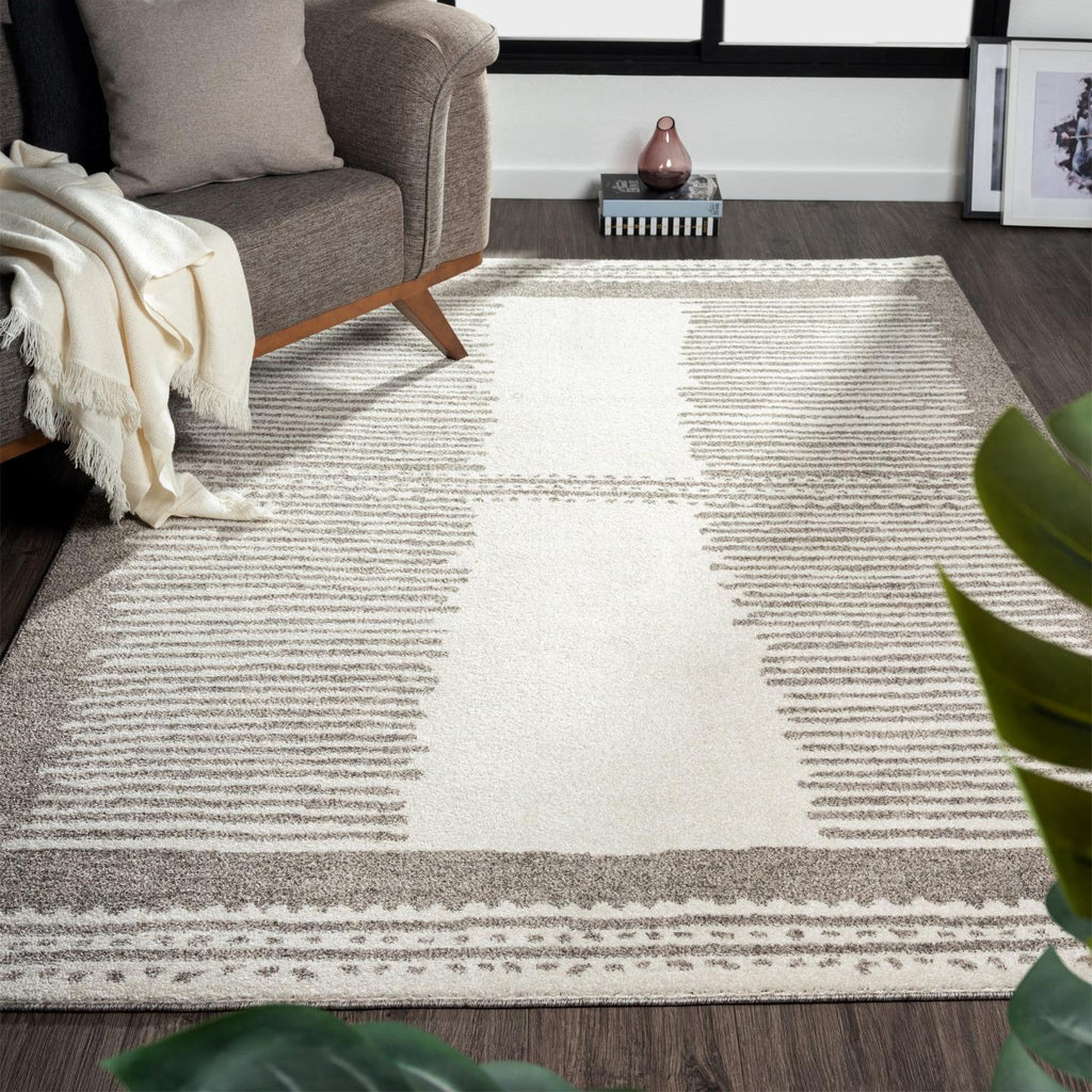 Brown-living-room-geometric-rug