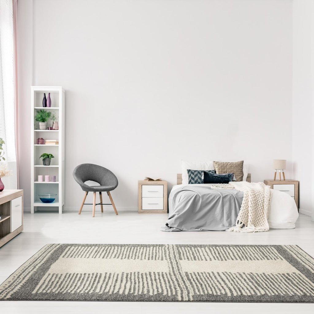 Gray-bedroom-geometric-rug