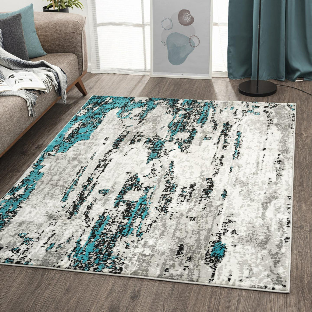 turquoise-living-room-abstract-rug