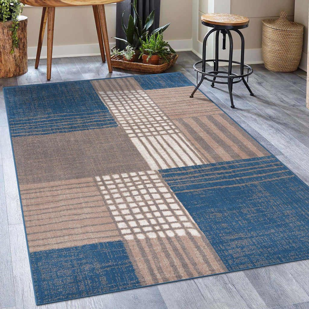 blue-living-room-plaid-geometric-rug