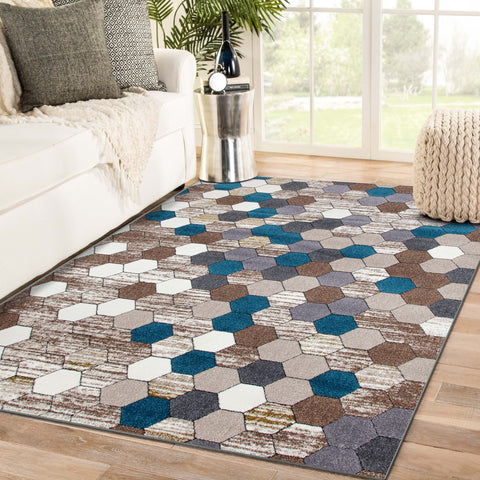 Neutral Hexagon Pattern Area Rug. Indoor or Outdoor Rug 2x3 -  UK