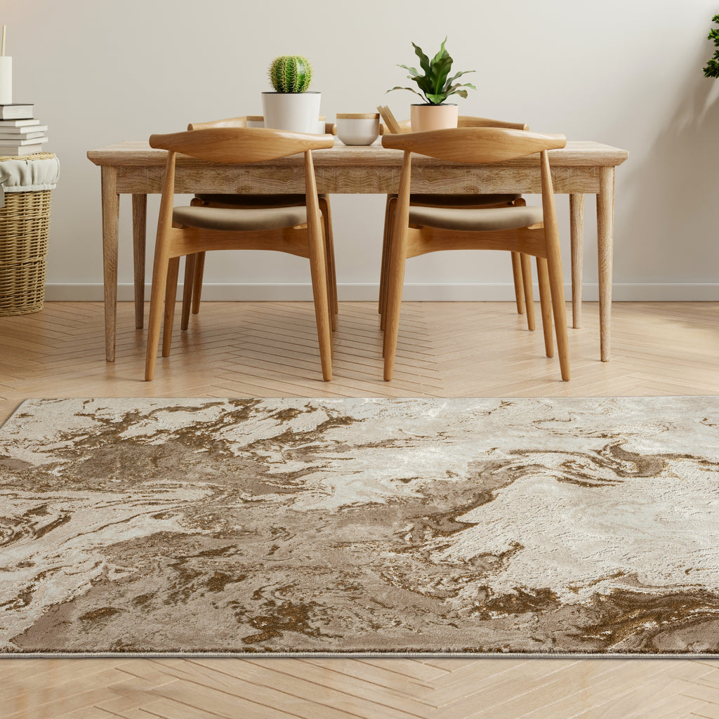 beige-dining room-abstract-rug